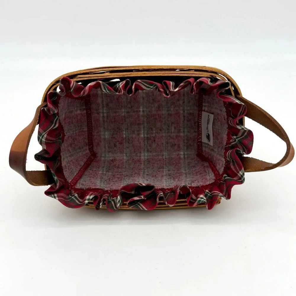 Longaberger 1994 Small Rectangular Basket w/ Leather Handles, Plaid Ruffled Line
